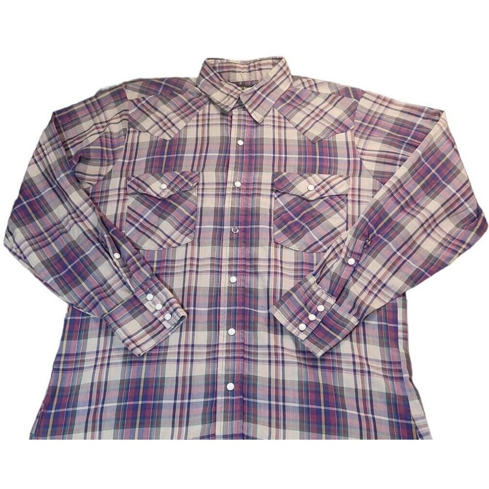 VTG Saddle King Plaid Pearl Snap Western Shirt L Cowboy Rodeo Workwear